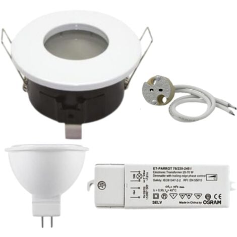 Kit spot LED étanche, Blanc chaud, spécial salle de bains 