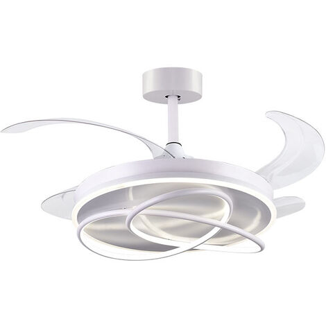 Ventilador DC ATLAS blanco, 4 aspas retráctiles, 80W LED 300040006000K, Al.35xD.108/50cm