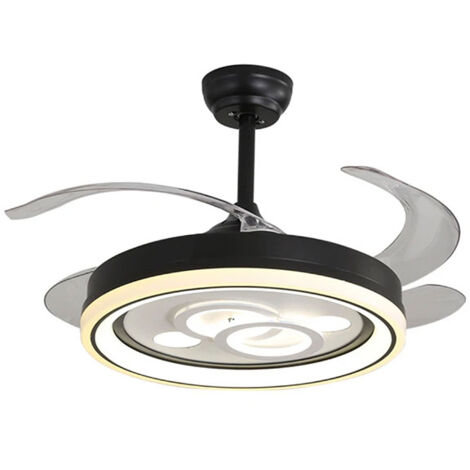 Ventilador DC DAFNE negro, 4 aspas retráctiles, 72W LED 300040006000K, Al.35xD.108/50cm (1/2)