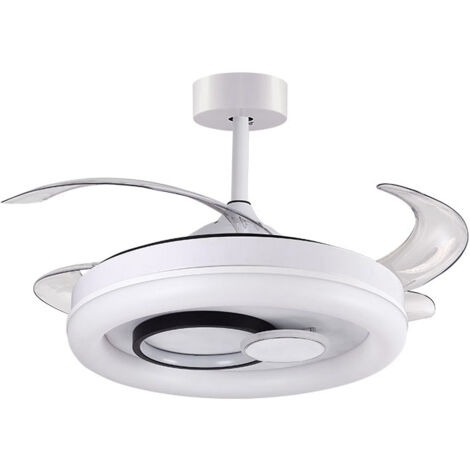 Ventilador DC HERSA blanco, 4 aspas retráctiles, 116W LED 300040006500K, Al.35xD.108/50cm