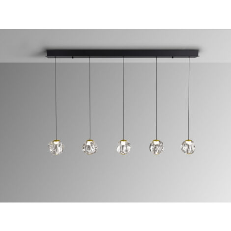 LÁMPARA DE TECHO ALARGADA ZARIA 5L NEGRO/ORO/TRANSP DIM (1/3)