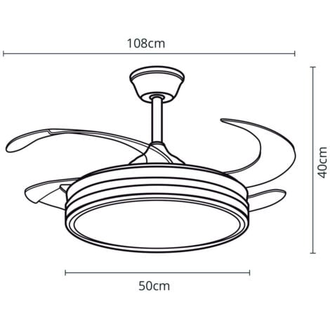Ventilador DC ASGARD D.108cm 4 aspas retráctiles, con LED 36W 3240lm 3000-4000-6000K