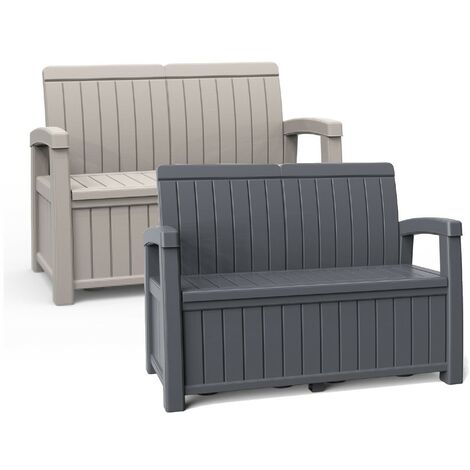Black Outdoor 2 Seater Garden Storage Bench Cushion Box Chest Patio Seating - Woodies Garden Storage Bench