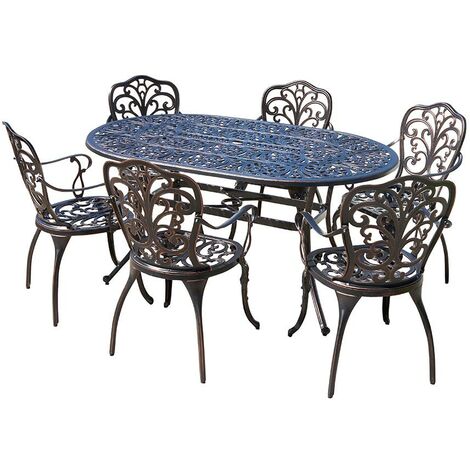 Cast Aluminium Rectangle Dining Table & 6 Chairs Outdoor Garden Furniture Set
