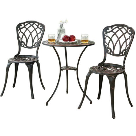 Outdoor Cast Aluminium Metal Garden Patio Bistro Dining Set 2 Chairs Round Table
