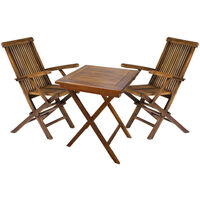 Wooden Square Garden Dining Drinks Table and 2 Outdoor Folding Chairs Bistro Set