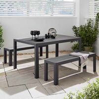 3 Piece Polywood Outdoor Dining Table Bench Set Durable Aluminium Frame Graphite