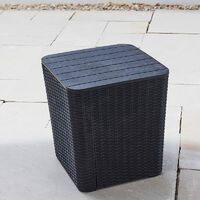 Black Outdoor Rattan Effect Side Table Storage Box Seat Garden Patio Furniture