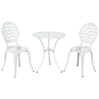 White Metal Garden Patio Bistro Set 2 Dining Chairs Round Table Outdoor Durable
