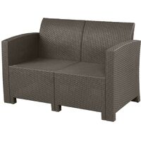 Brown 2-Seater Rattan Sofa Lounger Cream Cushion Outdoor Garden Patio Furniture