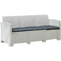 Grey 3-Seater Rattan Effect Lounge Sofa & Cushion Outdoor Garden Patio Furniture