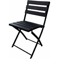 Black Bistro Set Square Patio Garden Table & 2 Outdoor Folding Chairs