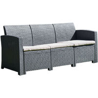 Marbella Graphite 3-Seater Rattan Effect Sofa Outdoor Garden Patio Furniture