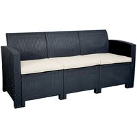 Marbella Graphite 3-Seater Rattan Effect Sofa Outdoor Garden Patio Furniture