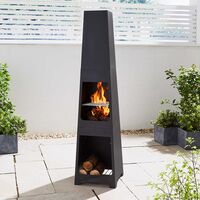 Tall Black Metal Chimenea Fire Pit Chimney Log Wood Burner Garden Patio Heater