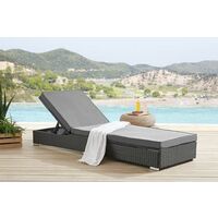 Grey Rattan Recliner Sun Lounger Day Bed Chair Outdoor Garden Patio Furniture