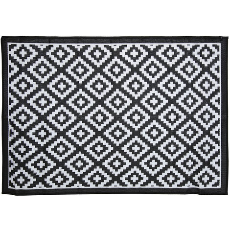 Charles Bentley Diamond Pattern Lightweight Waterproof Indoor/Patio Large Rug - Black, White