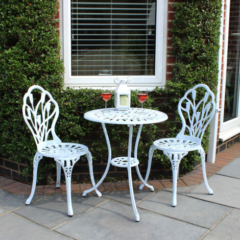 Charles Bentley 3 Piece Tulip Cast Aluminium Patio Bistro Set Table 2 Chairs White Charles Bentley 3 Piece Tulip Cast, Charles Bentley 3 Piece Rattan Stacking Outdoor Patio Furniture Set