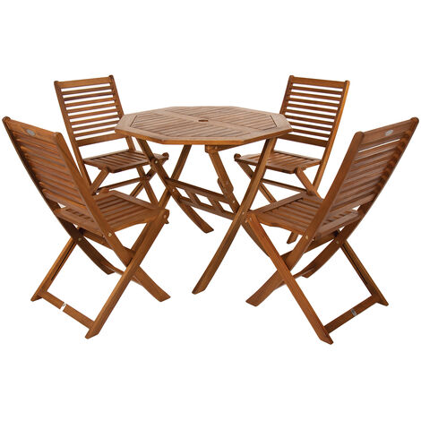 Charles Bentley FSC Acacia Wooden Octagonal Table & Chairs 5pc Set - Natural