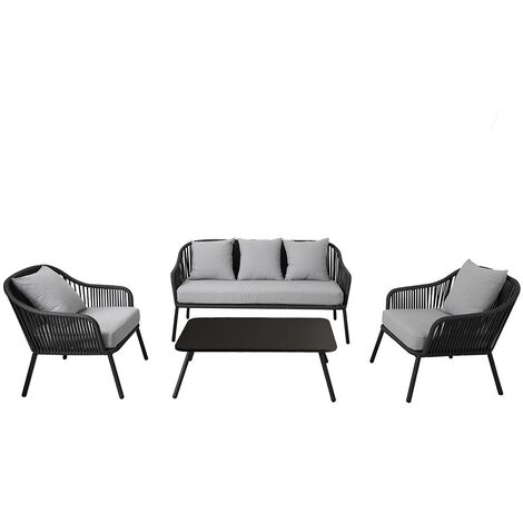 Charles Bentley Rope and Metal Lounge Set Black and Grey