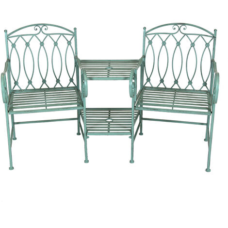 Charles Bentley Wrought Iron Rustic Companion Seat for Two - Sage Green - Sage Green