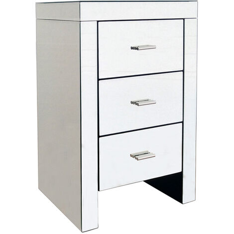 Charles Bentley 3 Drawer Contemporary Mirrored Bedside Table - Silver