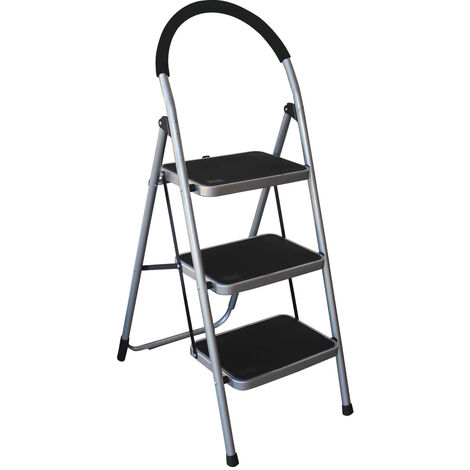 Charles Bentley 3 Step Tread Folding Household Step Ladder Kitchen Grey