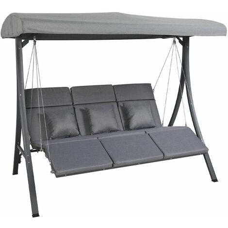 Charles Bentley 3 Seater Lounger Swing Chair for Garden or Patio - Grey - Grey