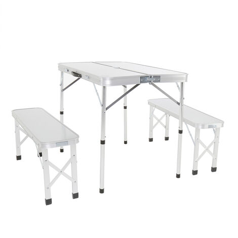 Charles Bentley ODYSSEY 4 Seater Compact Folding Aluminium Bench Dining Set Camp - BLACK, SILVER, WHITE