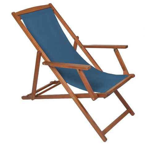 Charles Bentley Folding FSC Eucalyptus Wooden Deck Chair Beach Sun Lounger Teal - Blue