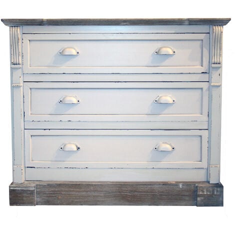 Charles Bentley Shabby Chic Chest of 3 Drawers White Bedroom Furniture - White