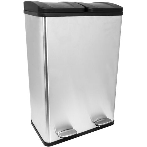 Charles Bentley 60L Stainless Steel Recycle Pedal Bin with 2 Compartments - Silver