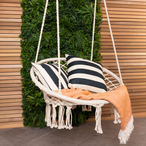 Charles Bentley Cotton Woven Hanging Swing Chair Hammock in Beige