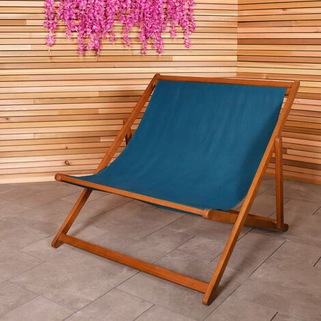 Charles Bentley FSC Eucalyptus Wooden Double Deck Chair for Outdoors and Garden - Blue