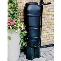 100L Garden Round Plastic Water Butt Set Including Tap With Stand and Filler Kit - Black
