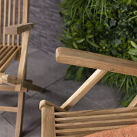 Charles Bentley Pair of Solid Wooden Teak Garden Outdoor Folding Arm Chairs - Natural