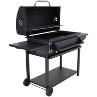 Charles Bentley Deluxe Charcoal BBQ Grill with Chrome Steel Warming Rack - Black