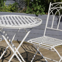 Charles Bentley Rustic Wrought Iron Outdoor Bistro Set - Antique White - Antique White