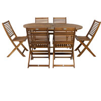 Charles Bentley FSC Acacia Wooden Furniture Patio Oval Table & 6 Chairs (7 Pc) - Natural