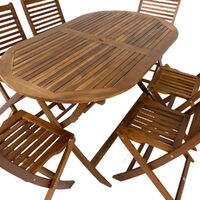 Charles Bentley FSC Acacia Wooden Furniture Patio Oval Table & 6 Chairs (7 Pc) - Natural
