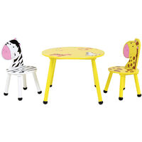 Charles Bentley Wood Safari Table & Chairs 2 Chairs Set Childrens Furniture - Multi-Coloured