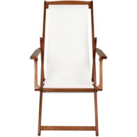 Charles Bentley Folding FSC Eucalyptus Wooden Deck Chair Beach Sun Lounger Cream - Off-White