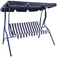 Charles Bentley 2-3 Seater Garden Patio Swing Seat Hammock Chair - Blue Striped - Blue