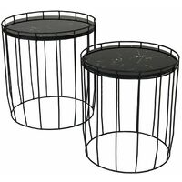 Charles Bentley Marble Effect Cage Side Table Set Black Basket Coffee Nesting - Black