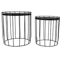 Charles Bentley Marble Effect Cage Side Table Set Black Basket Coffee Nesting - Black