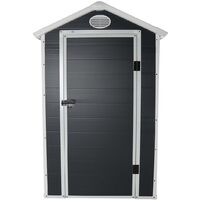 Charles Bentley Plastic Storage Shed 4.4ft x 3.4ft Grey Small Roof Outdoor Tall - Grey