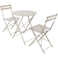 Charles Bentley 3 Piece Metal Bistro Set Garden Patio Table & 2 Chairs - Taupe - Brown