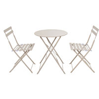 Charles Bentley 3 Piece Metal Bistro Set Garden Patio Table & 2 Chairs - Taupe - Brown