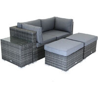 Charles Bentley 2/3 Seater Multi-Use Rattan Lounge Set Love Seat Footstool Grey - Grey