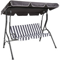 Charles Bentley 2-3 Seater Garden Patio Swing Seat Hammock Chair - Grey Striped - Grey